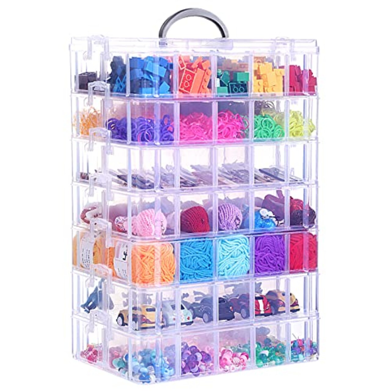 QUEFE 7-Tier Stackable Storage Container Box with 70 Compartments, Plastic  Organizer Box for Arts and Crafts, Toy, Fuse Beads, Washi Tapes